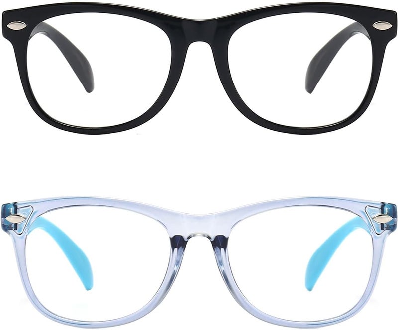 FANNYGO Store 2 Pack kids Blue Light Blocking Glasses For Girls And Boys Computer Blue Light Blocking Glasses For Age 3-11 (Black + Light blue) - Image 3